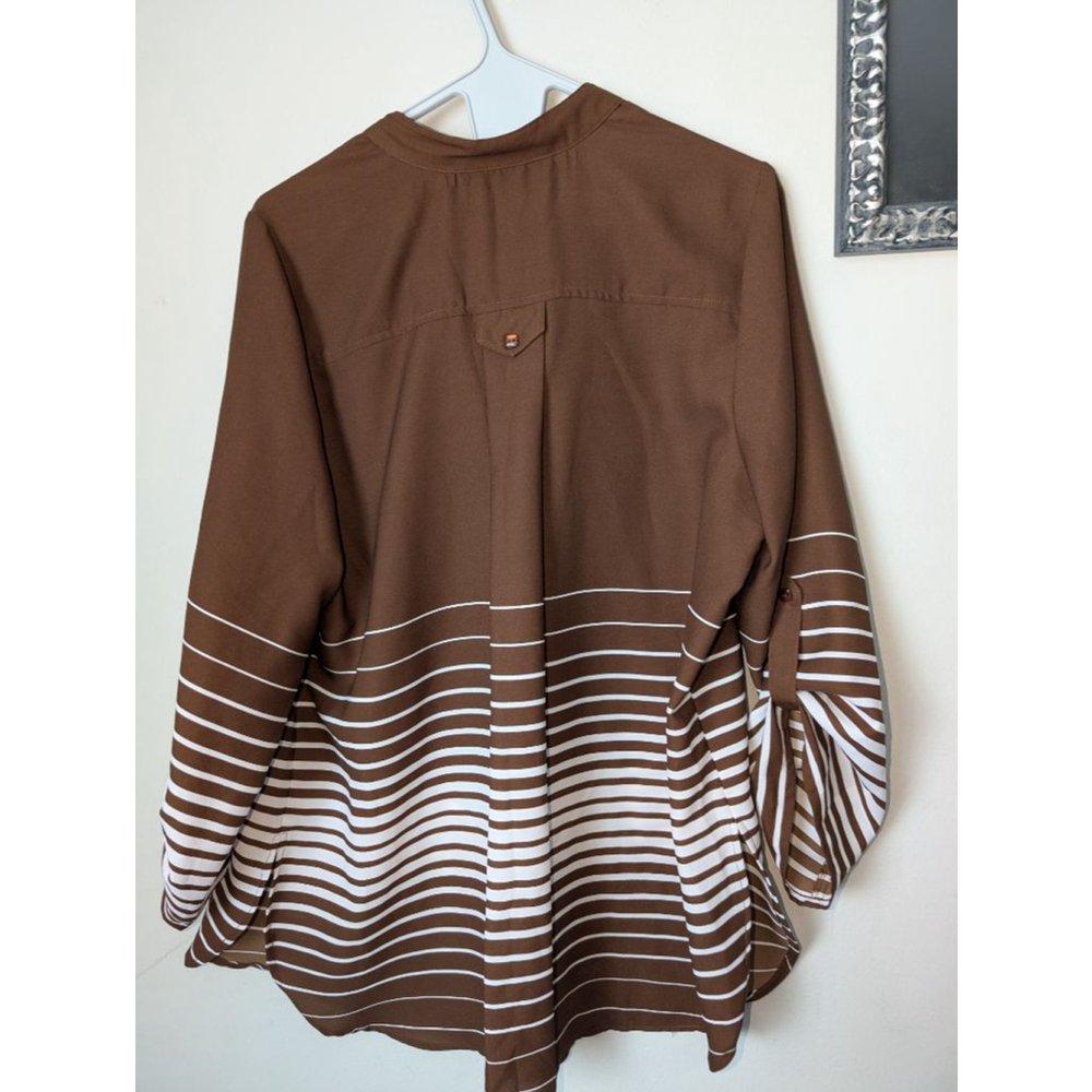 Denim 24/7 Women's Brown White Striped Blouse 14W - Picture 6 of 6